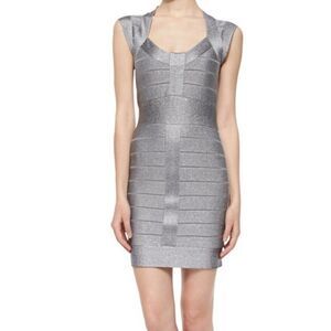 FRENCH CONNECTION Women's Metallic Grey Silver Cap Sleeve Bandage Dress Size 6